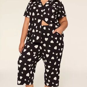 Lane Bryant Comfy Cotton Notch-Collar Shirt & Crop Pant PJ Set Size 10/12